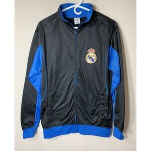Real Madrid Track Jacket Medium Full Zip 2-Pocket Official Black/Blue‎ Patch